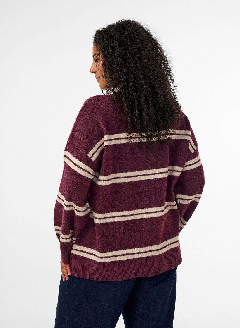 Gebreide blouse met dubbele contrasterende strepen, Rood, Model image number 2