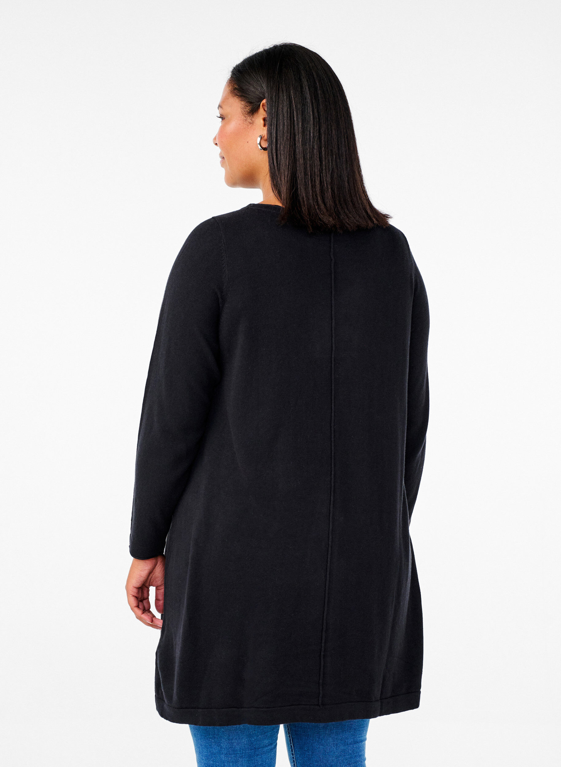 ZizziGebreide jurk in katoen-viscose blend, Zwart, Model image number 2