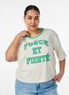 Boxy T-shirt met strepen en statement print, Vanille, Model image number 0