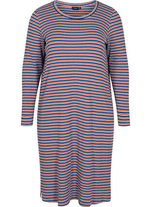 Gestreepte jurk met split, Mahogany/Navy Stripe, Packshot image number 0