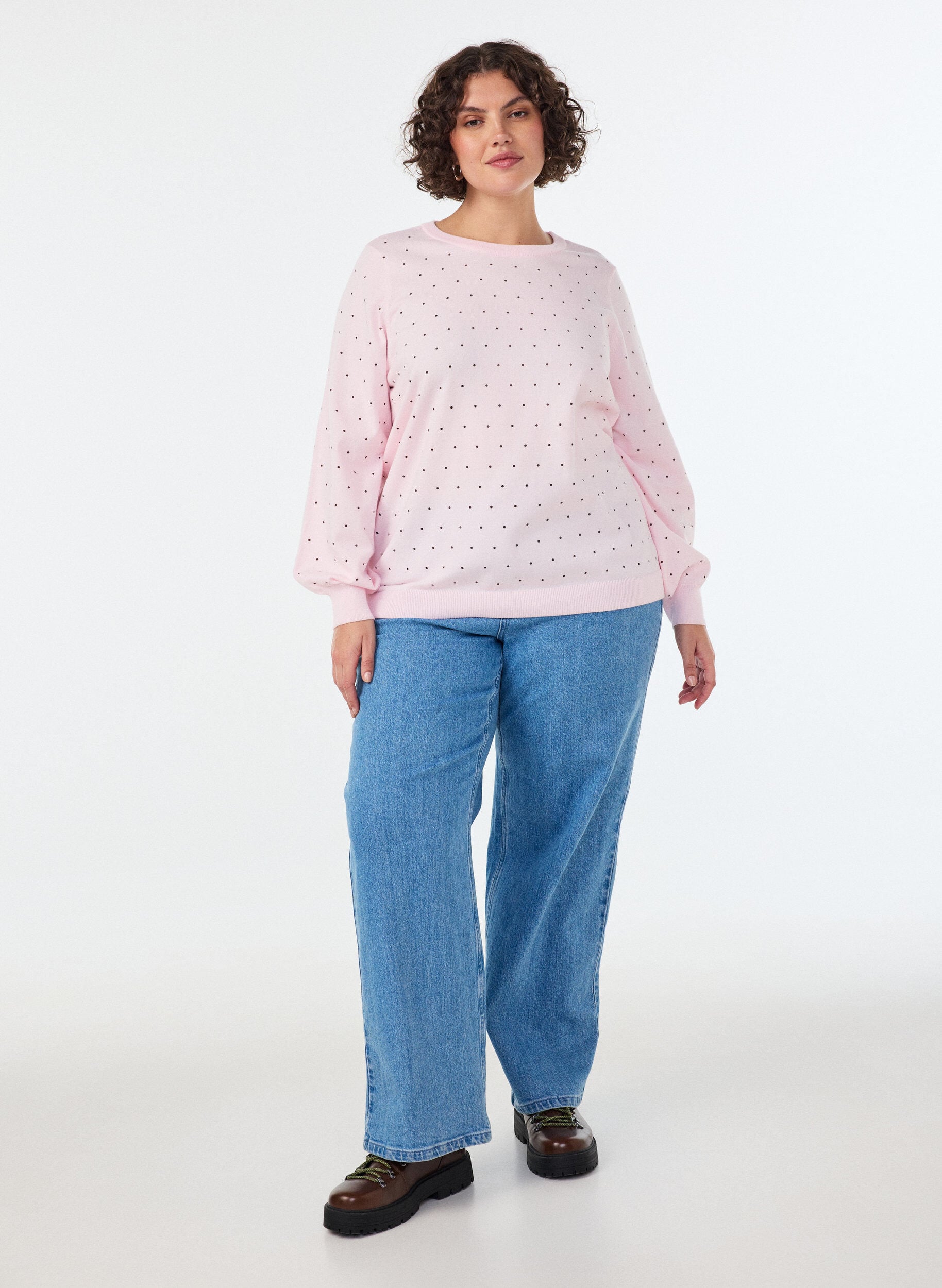 ZizziGebreide blouse met kleine stippen, Roze, Model image number 1