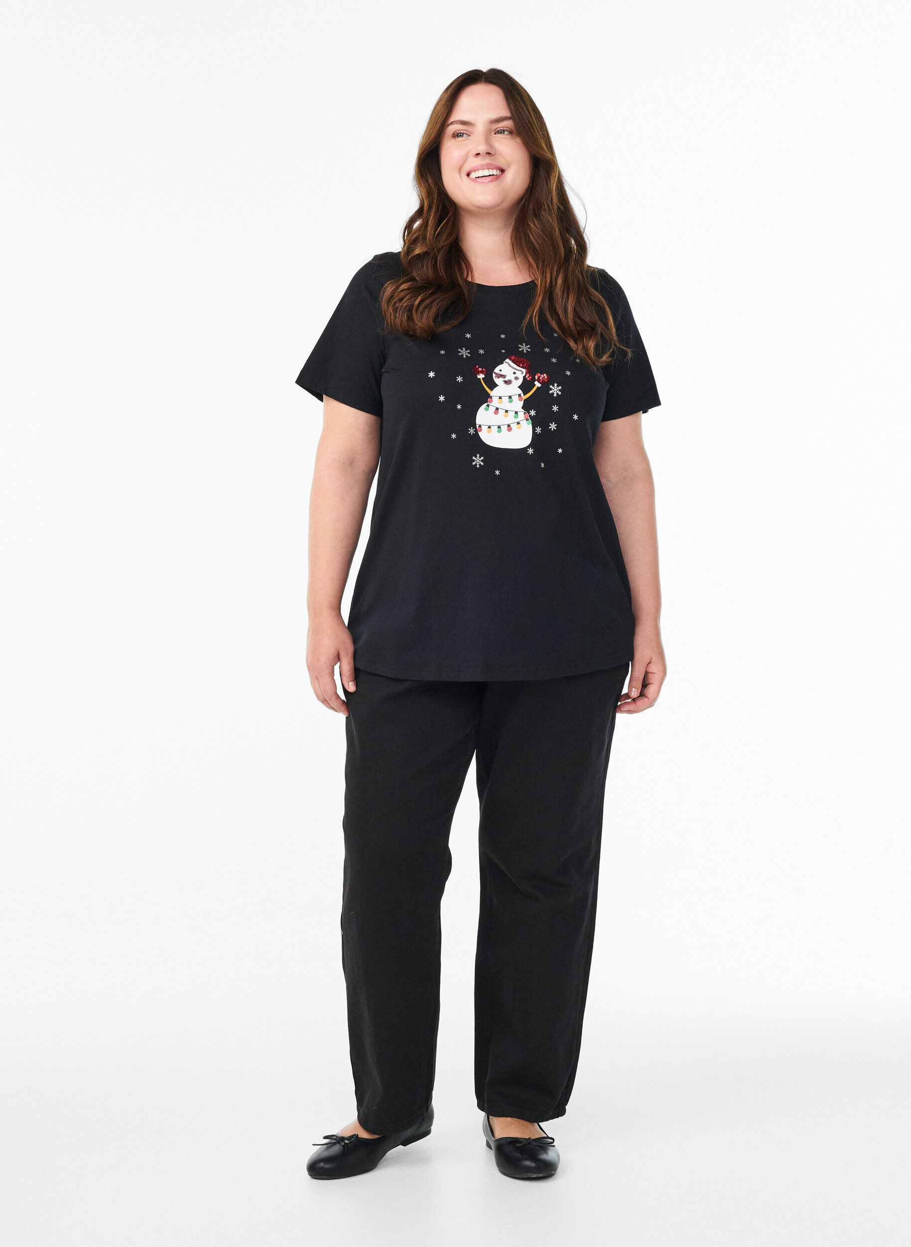 Zizzi Kerst T-shirt van biologisch katoen, Zwart, Model image number 1
