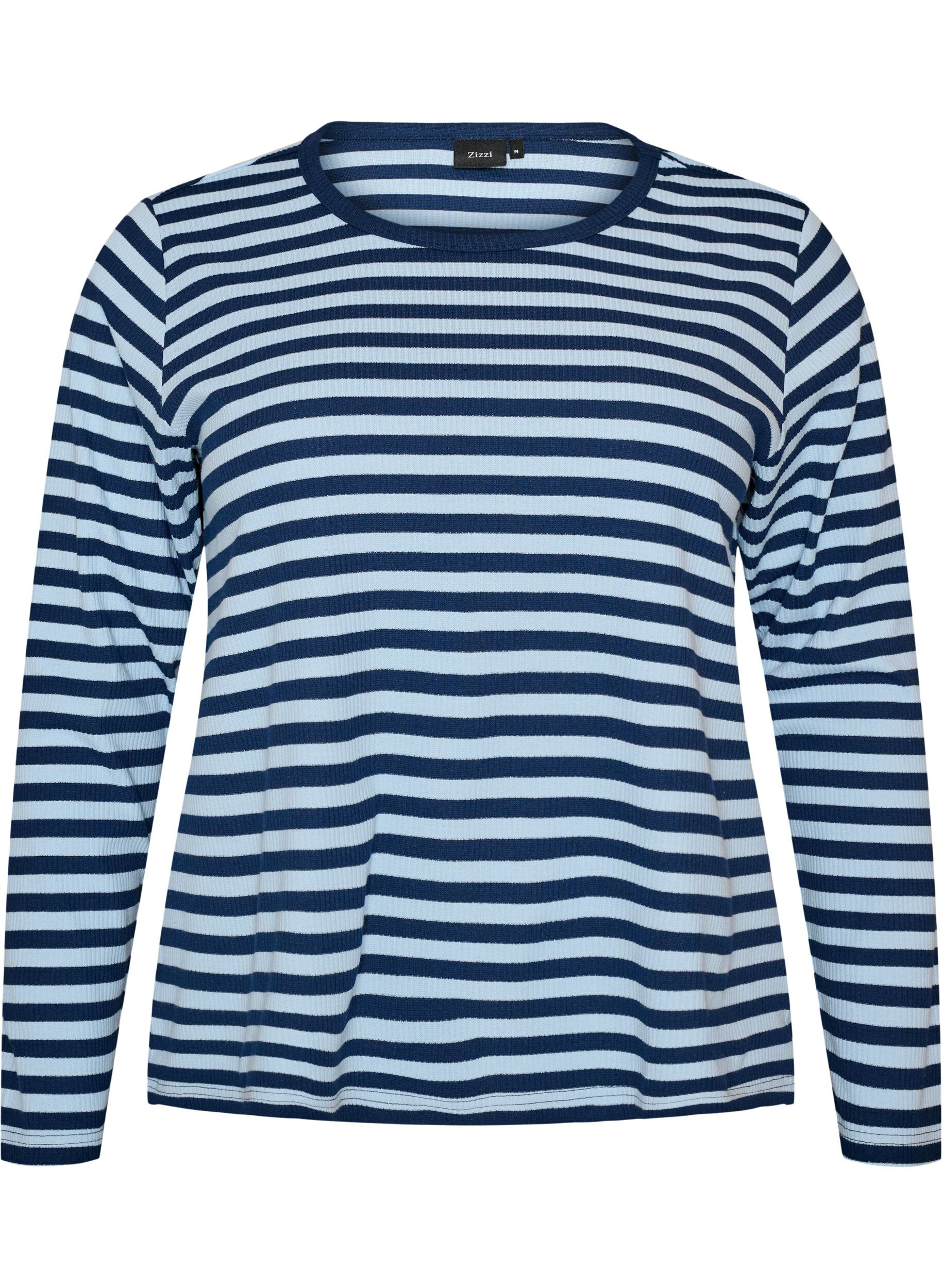 ZizziNachtbovenstuk met lange mouwen in geribde jersey met strepen, Blauw, Packshot image number 0