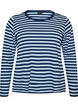 Nachtbovenstuk met lange mouwen in geribde jersey met strepen, Blauw, Packshot image number 0