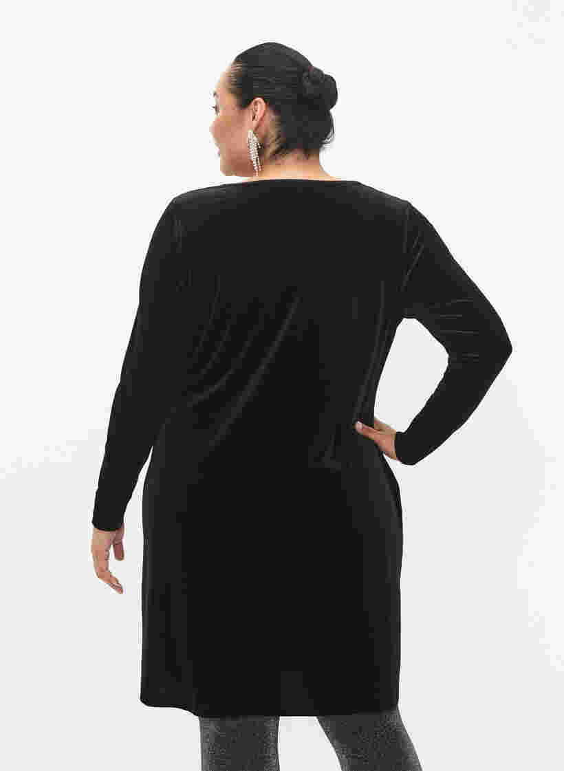 Fluwelen jurk met lange mouwen, Black, Model image number 1