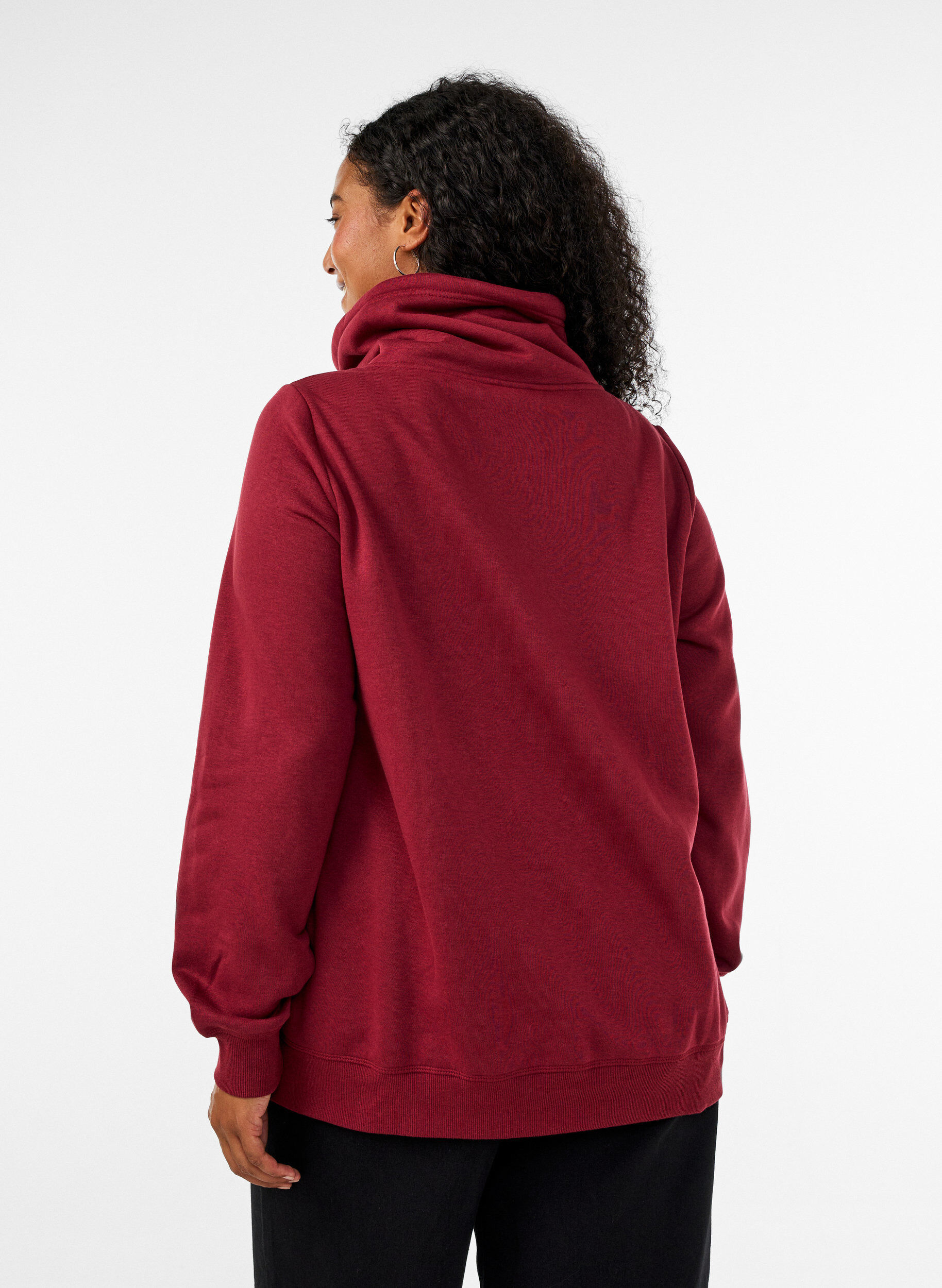 ZizziSweatshirt met hoge kraag en zakken, Rood, Model image number 2