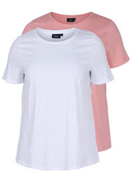 Set van 2 katoenen t-shirts met korte mouwen, Bright White/Blush
