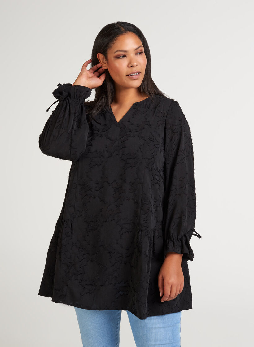 Losse tuniek met v-hals, Black, Model image number 0