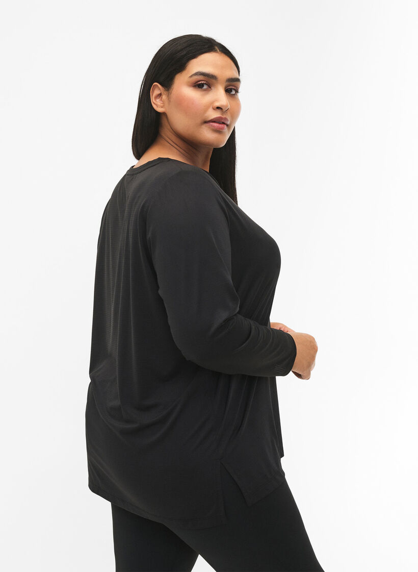 Sportblouse met structuur en lange mouwen, Black, Model image number 1