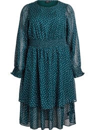 Midi jurk van chiffon met stippenpatroon, Groen