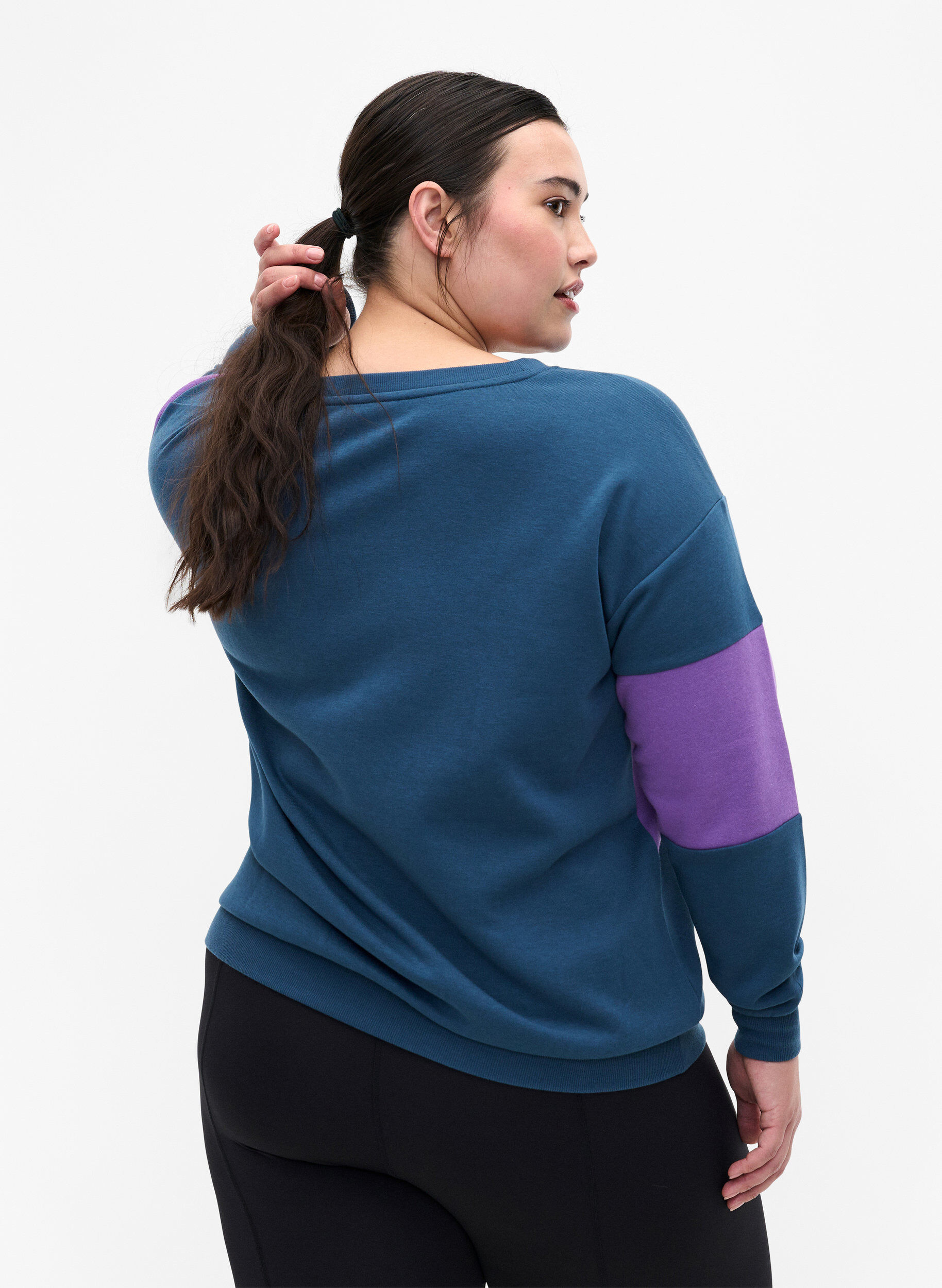 Zizzi Sweatshirt met sportieve print, Blue Wing Teal Comb, Model image number 1