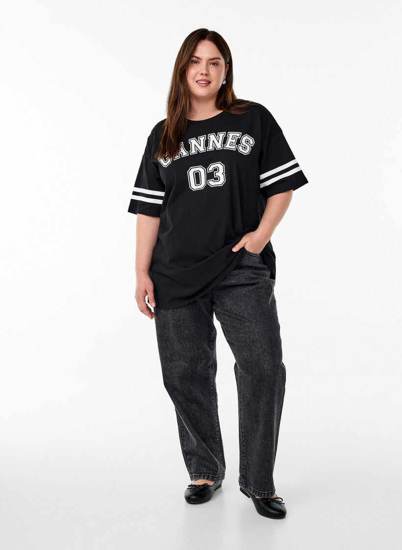 Sportief oversized college T-shirt, Zwart, Model image number 1