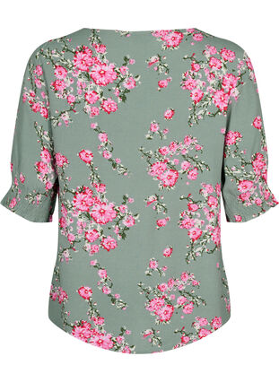 Viscose blouse met knopen, Spray Green Flower, Packshot image number 1