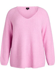 Gebreide blouse met V-hals en raglanmouwen, Roze