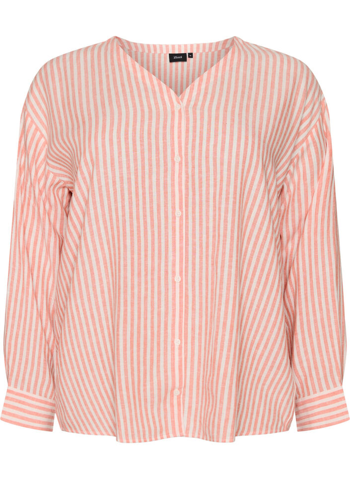 Blouse in linnen en viscose met V-hals, Oranje, Packshot image number 0
