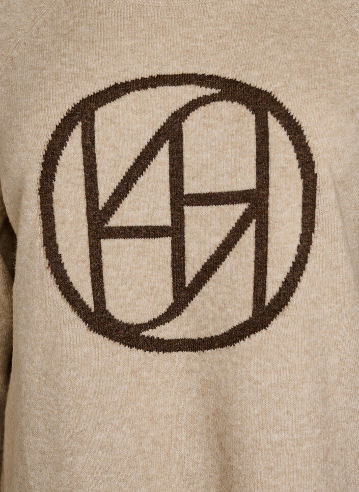 Trui met logo en contrasterende strepen, Beige, Packshot image number 2
