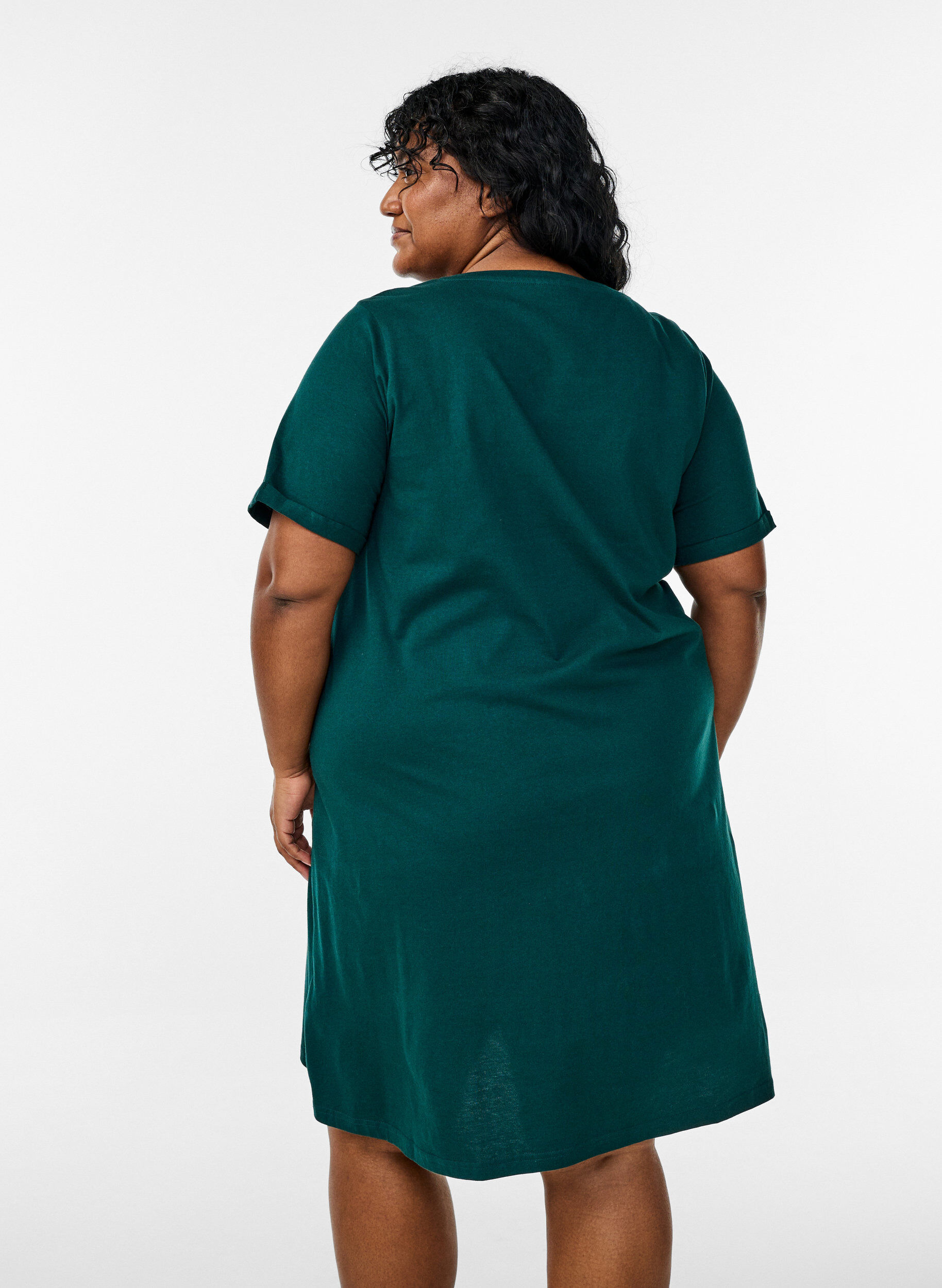 Zizzi Nachtjapon van biologisch katoen met korte mouwen, Groen, Model image number 2