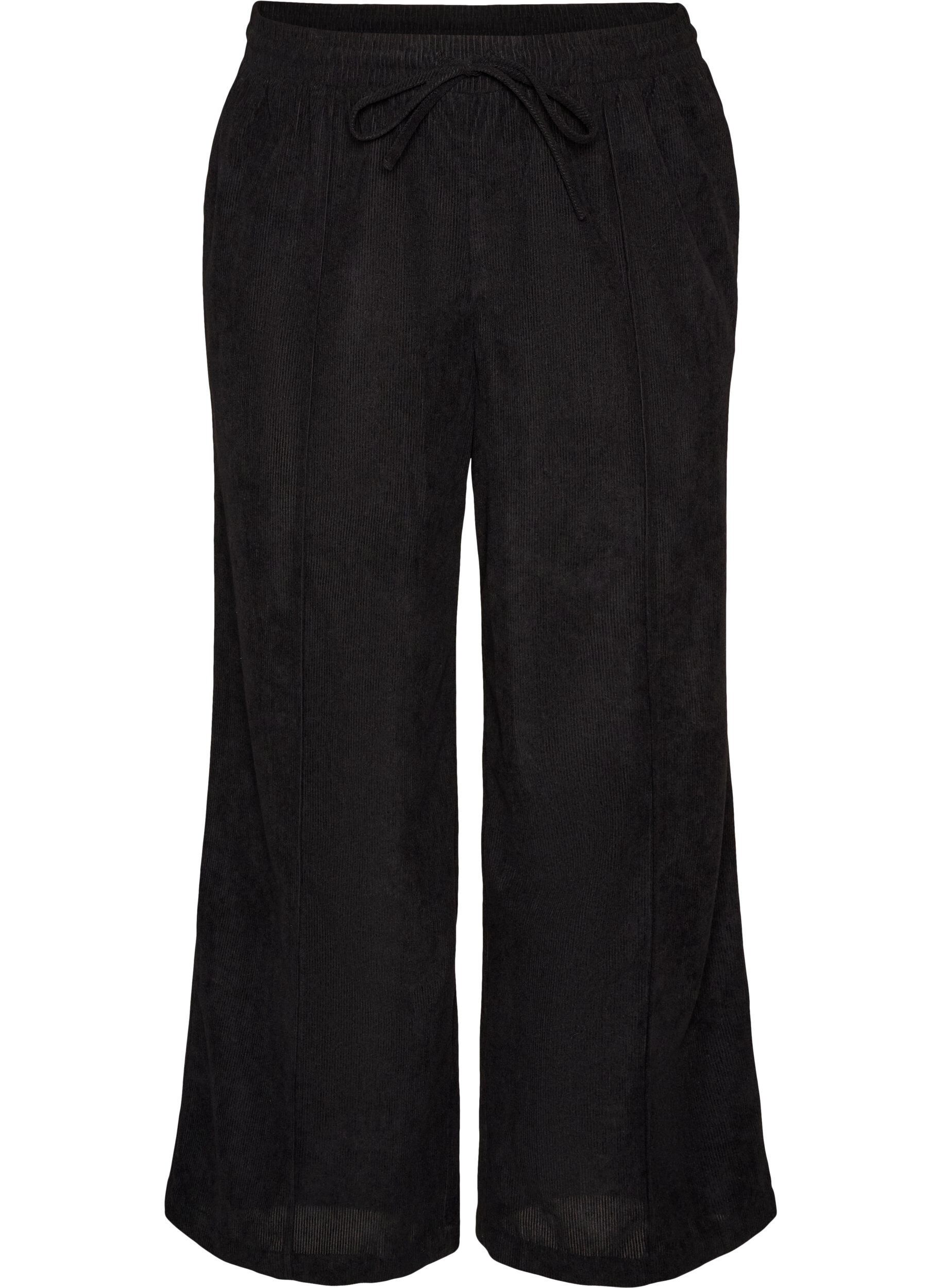ZizziCorduroy broek met wijde pijpen en een hoge taille, Zwart, Packshot image number 0