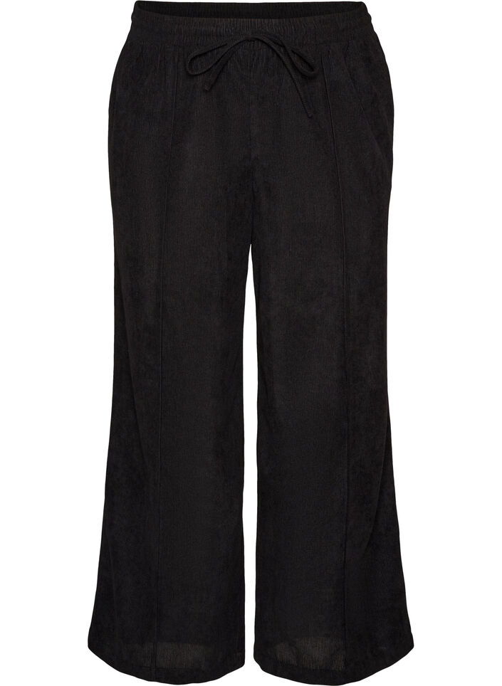 Corduroy broek met wijde pijpen en een hoge taille, Zwart, Packshot image number 0