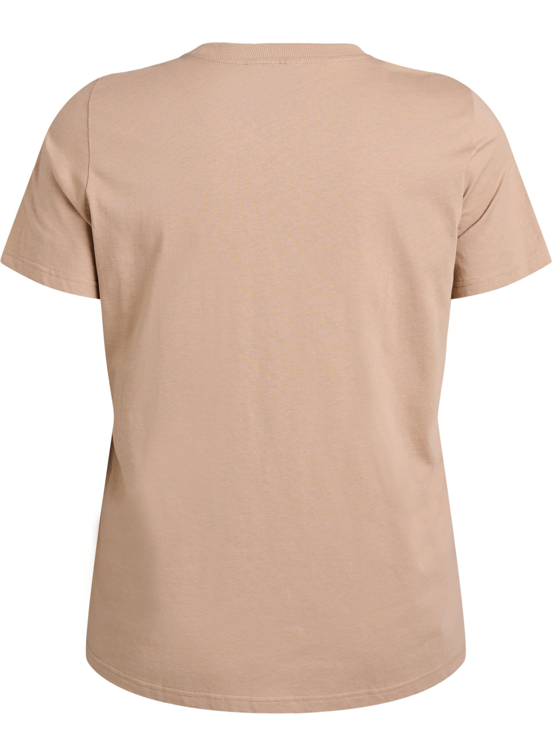 Zizzi Basic katoenen T-shirt met ronde hals, Beige, Packshot image number 1