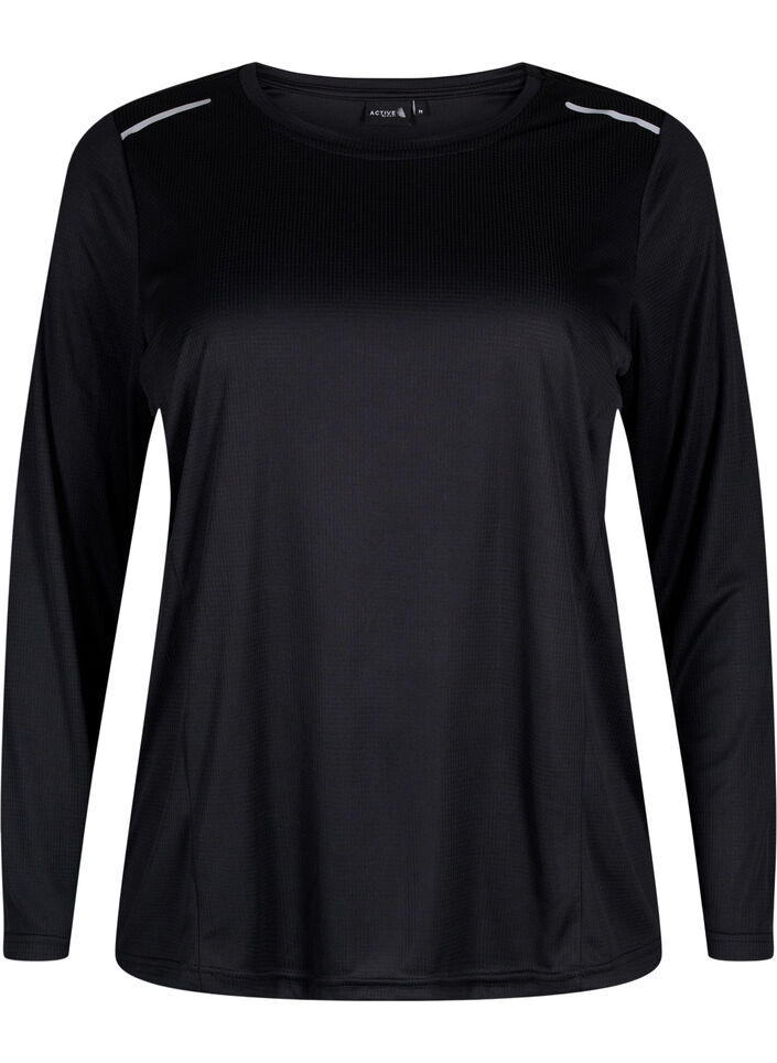 Trainingsblouse met lange mouwen en reflecterende details, Black, Packshot image number 0