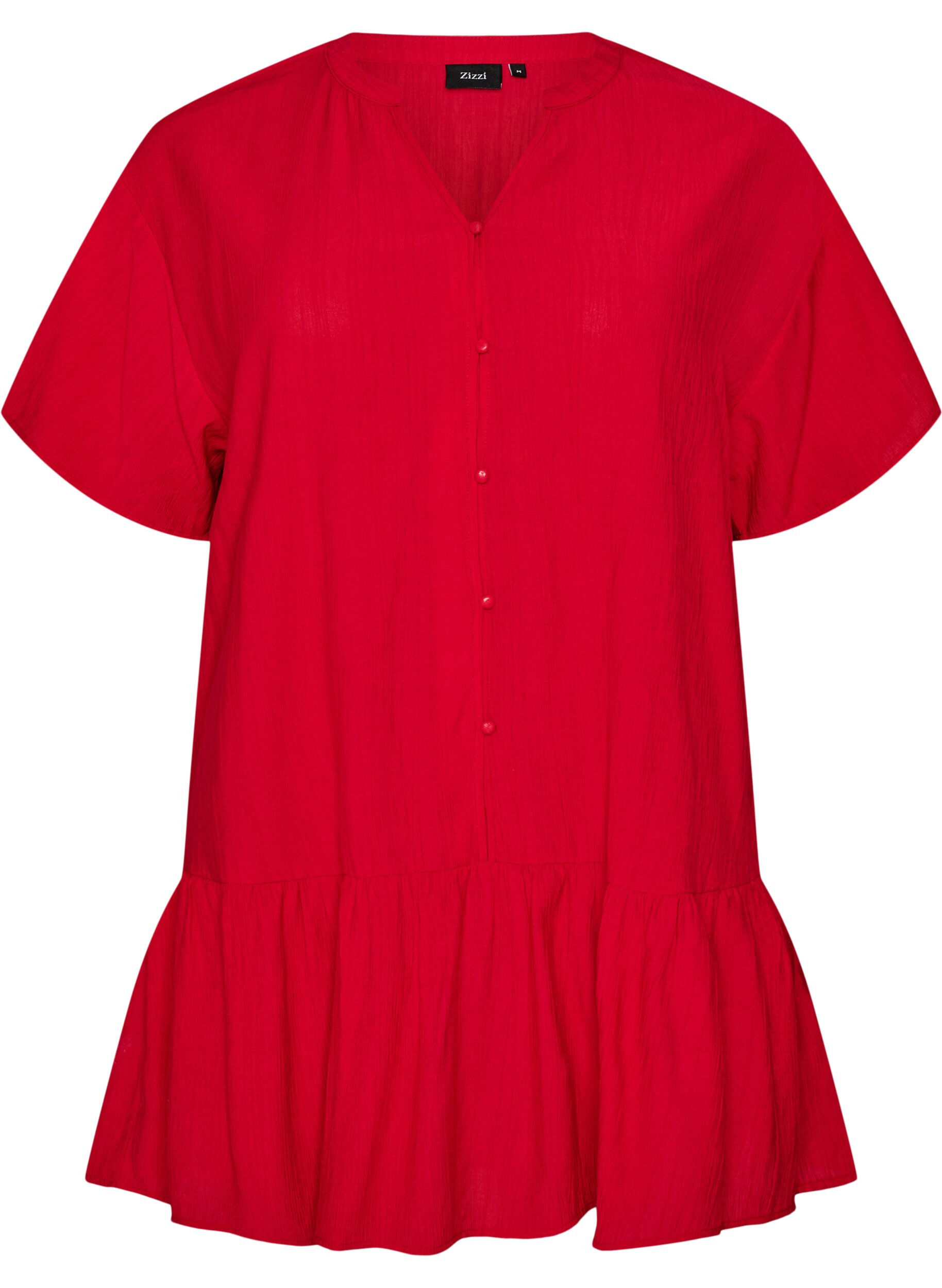 ZizziLosse tuniek met gekreukte structuur en rucherand, Rood, Packshot image number 0