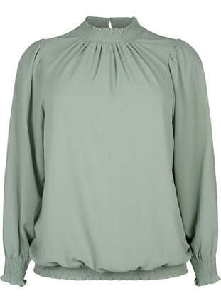 Effen smok blouse met lange mouwen, Green Bay, Packshot image number 0