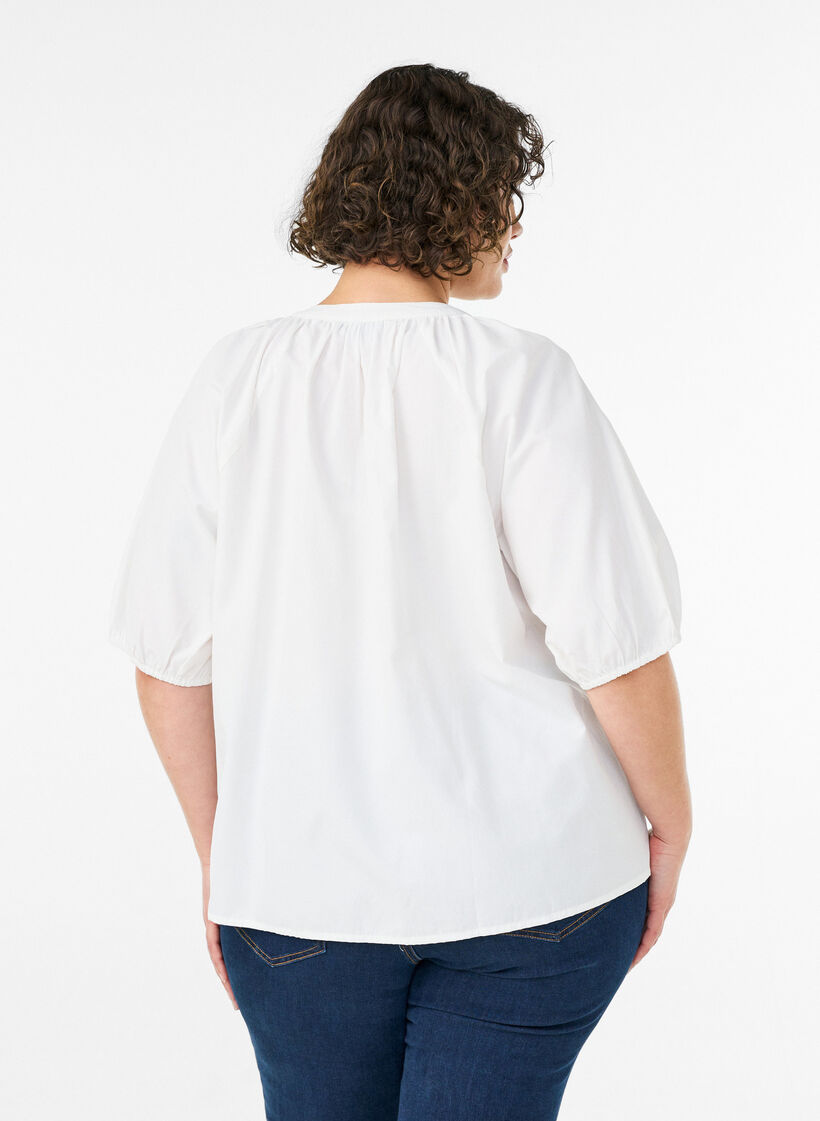 Overhemdblouse met knoopsluiting en strikceintuur, Wit, Model image number 2