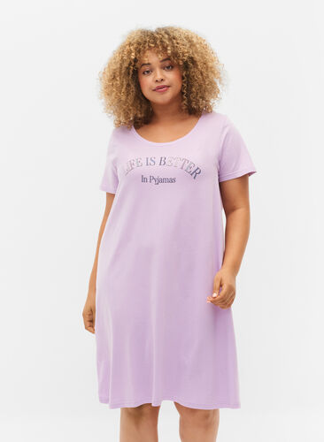 Katoenen nachthemd met korte mouwen, Lilac Breeze w. Life, Model image number 0