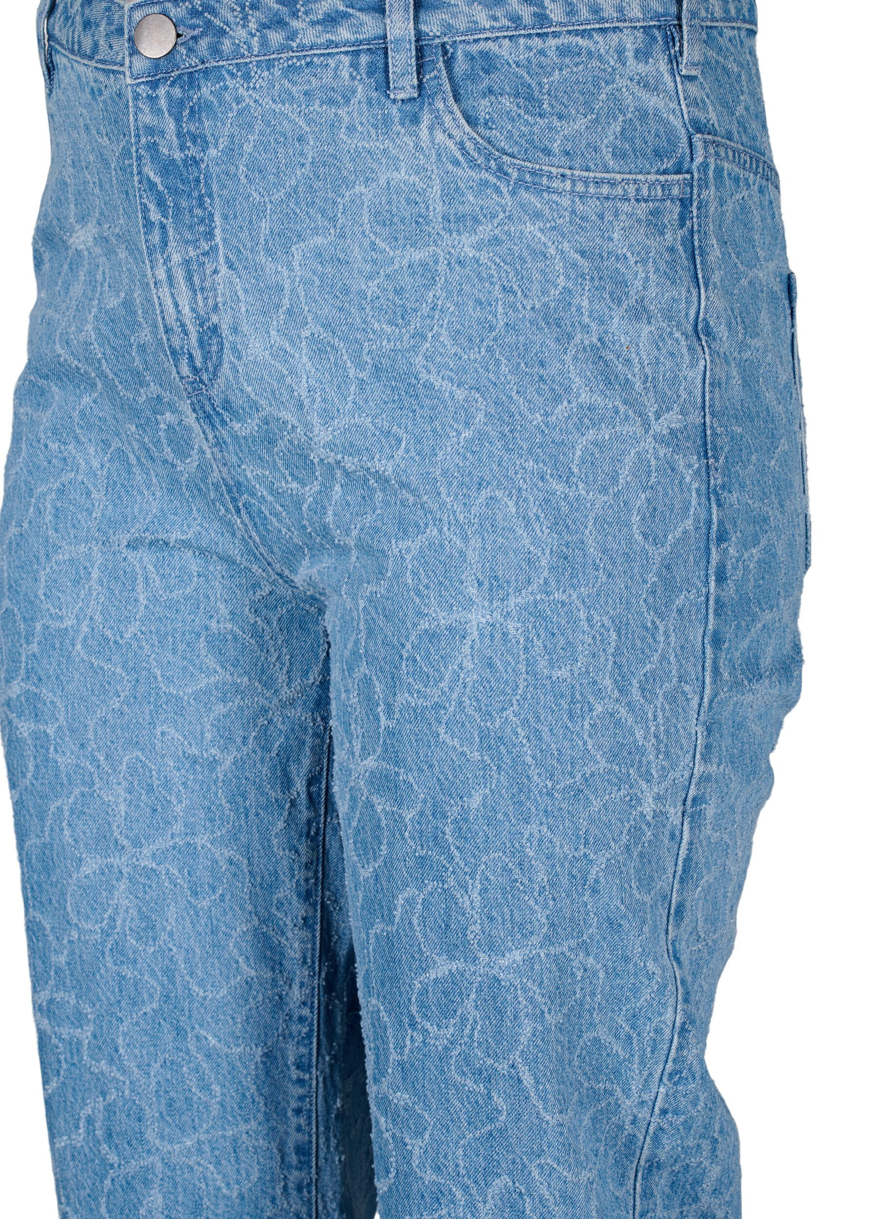 Zizzi Gemma jeans met een hoge taille en bloemenpatroon, Blauw, Packshot image number 2