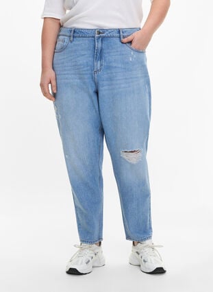 Mille mom fit jeans met scheuren, Light Blue, Model image number 2