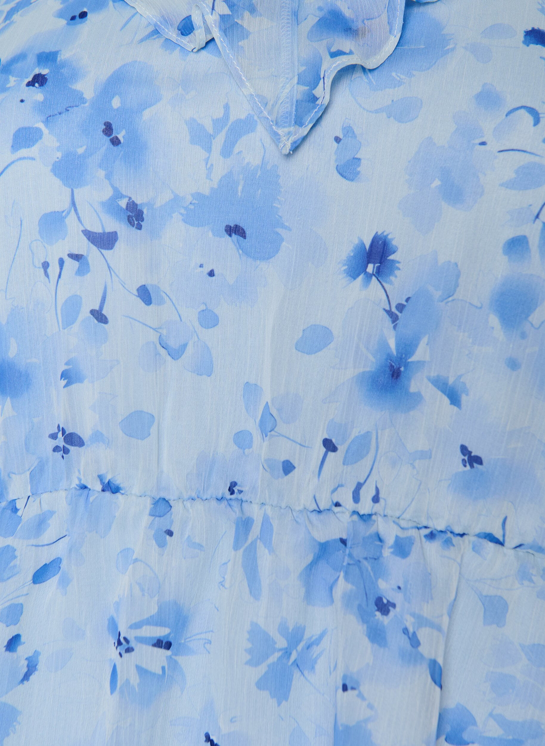 Zizzi Bloemenblouse met rucheskraag en peplum effect, Blauw, Packshot image number 2