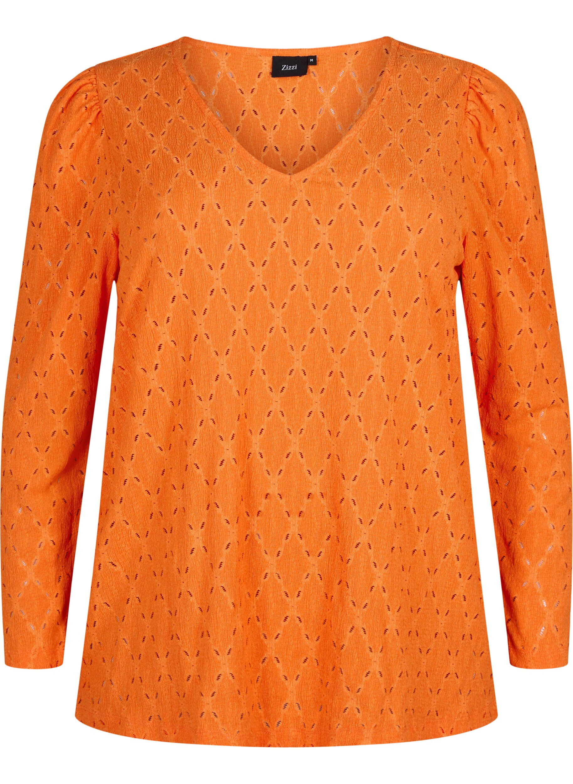 Zizzi Blouse met V-hals en gaatjespatroon, Carrot, Packshot image number 0