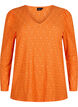 Blouse met V-hals en gaatjespatroon, Carrot, Packshot image number 0