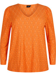 Blouse met V-hals en gaatjespatroon, Carrot