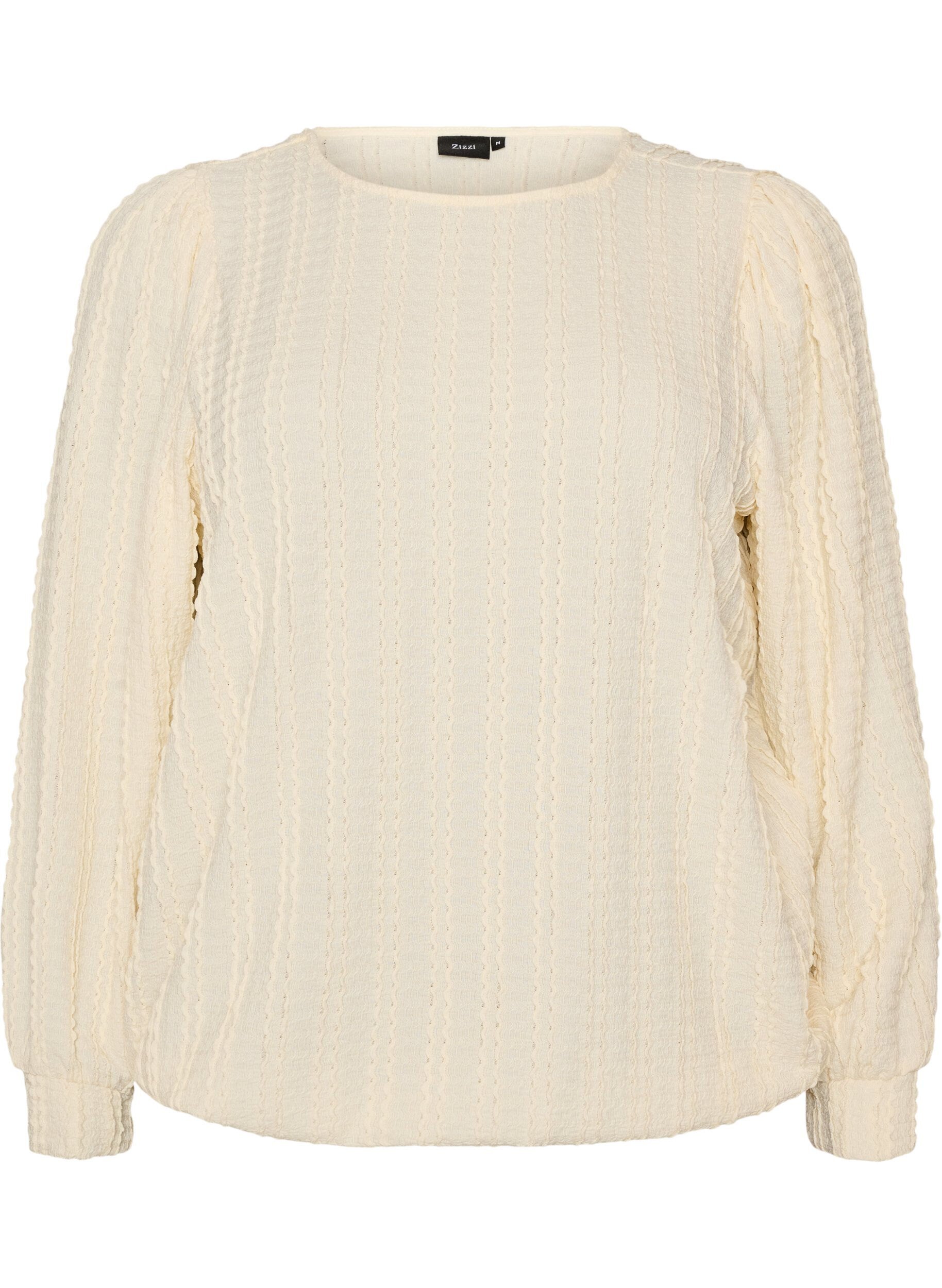 ZizziJersey blouse met structuur en ballonsilhouet, Vanille, Packshot image number 0
