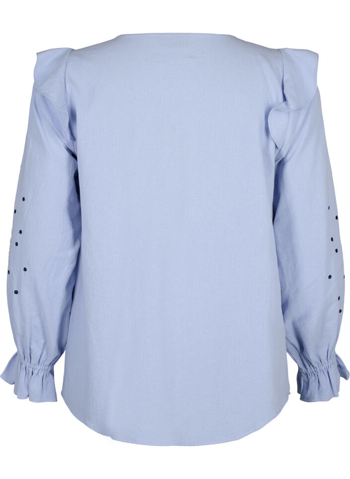 Katoenen blouse met borduursel en ruches, Blauw, Packshot image number 1