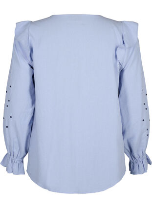 Katoenen blouse met borduursel en ruches, Ch. Blue w. Navy, Packshot image number 1