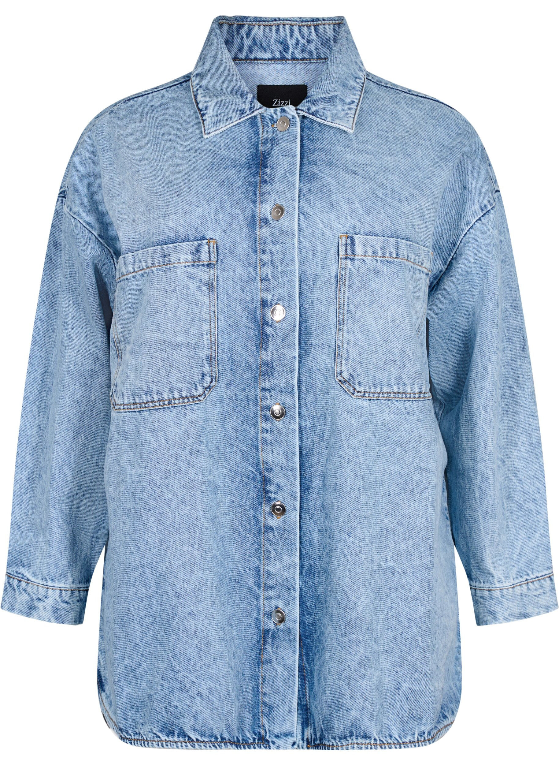 Zizzi Loszittend spijkerjack met knopen, Light blue denim, Packshot image number 0