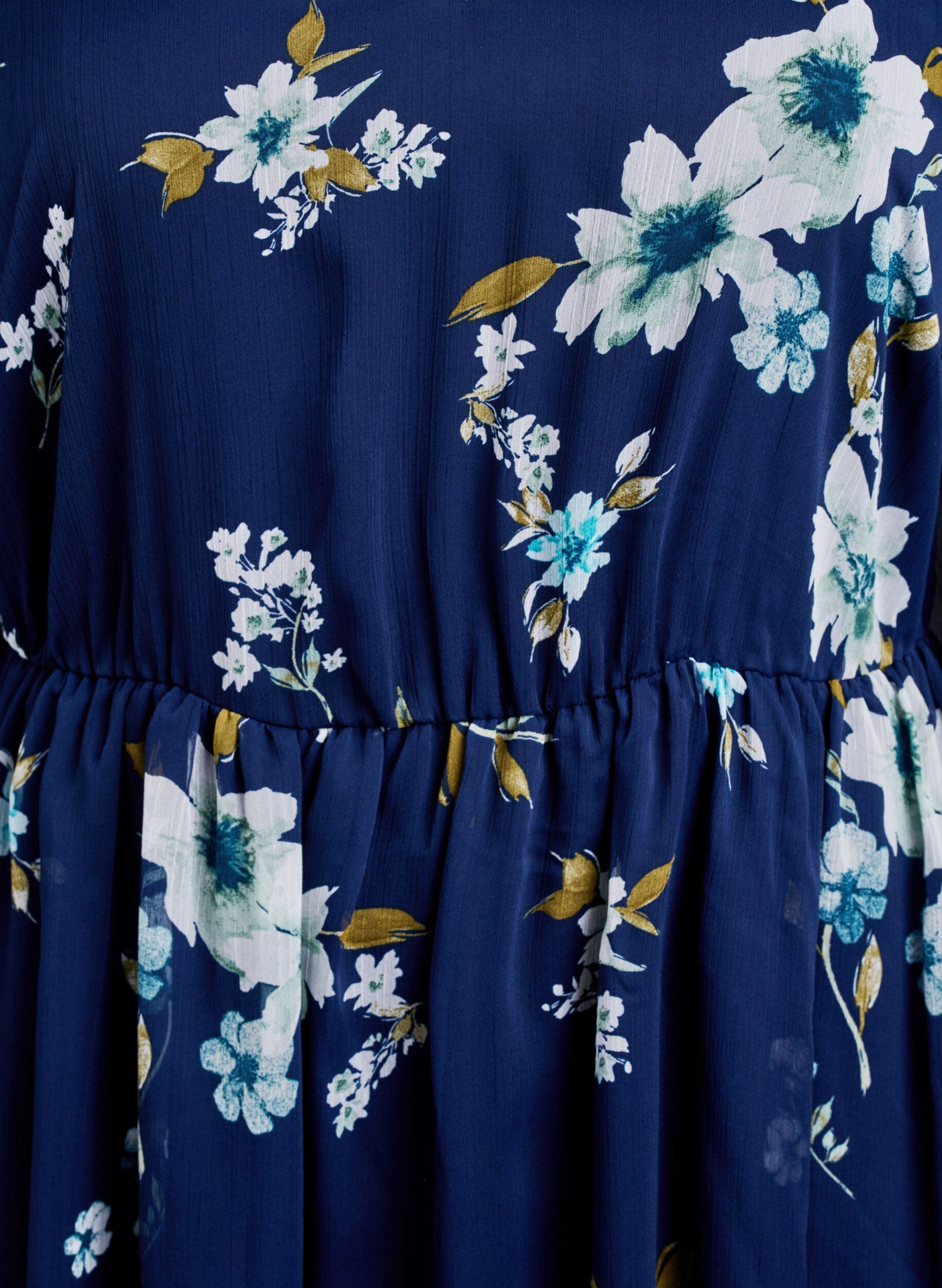 Zizzi Chiffon feestjurk met lange mouwen, Blauw, Packshot image number 3