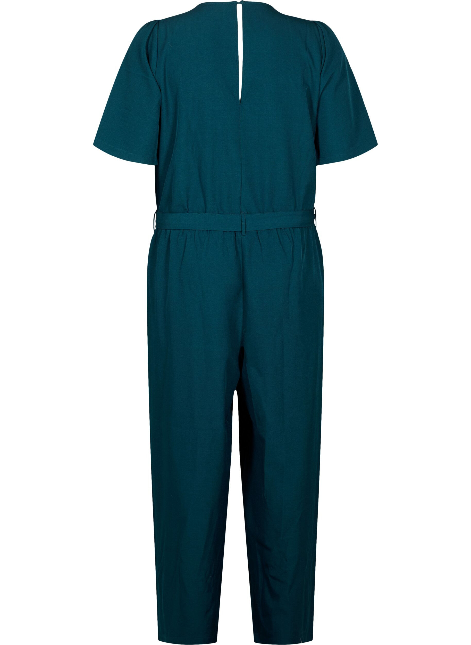 Zizzi Jumpsuit met riem en korte mouwen, Sea Moss Melange, Packshot image number 1