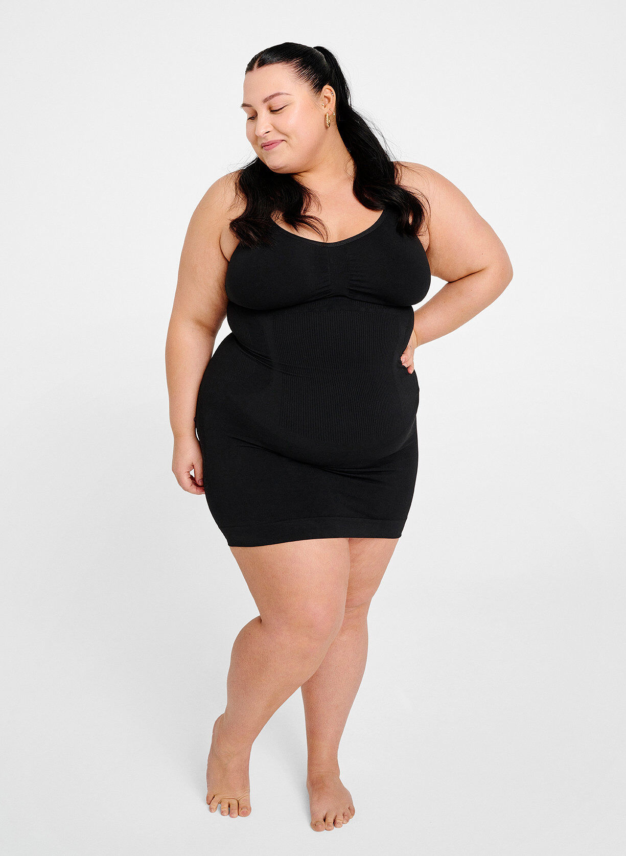 Zizzi Shapewear jurk met dunne bandjes, Zwart, Image image number 1