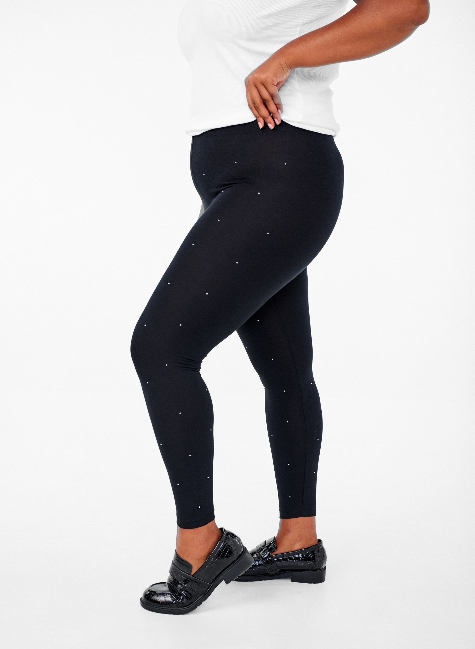 Zizzi Viscose legging met strass-steentjes, Black, Model image number 0