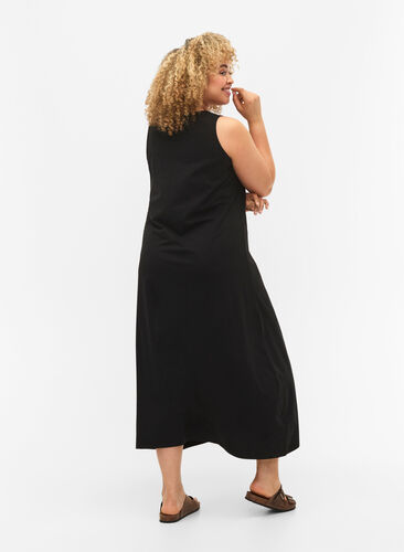 Mouwloze katoenen jurk met a-vorm, Black, Model image number 1