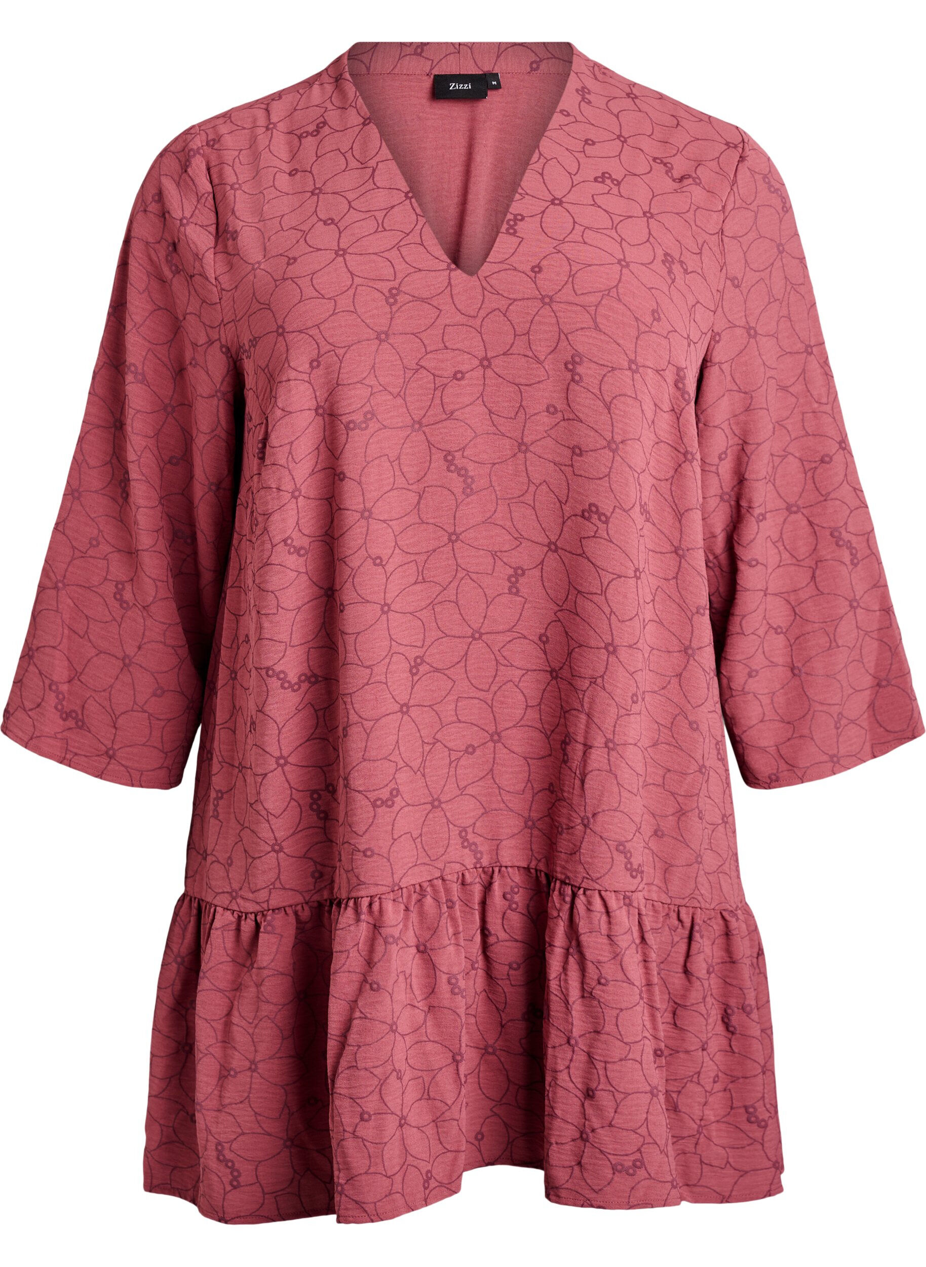 Zizzi Tunic met geborduurd bloemenpatroon en 3/4 mouwen, Roze, Packshot image number 0
