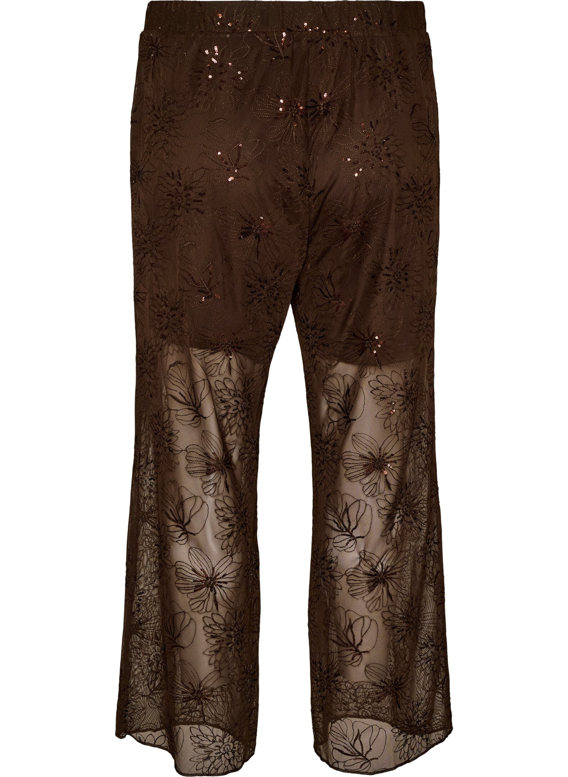 ZizziMesh broek met bloemenborduursels en pailletten, Bruin, Packshot image number 1