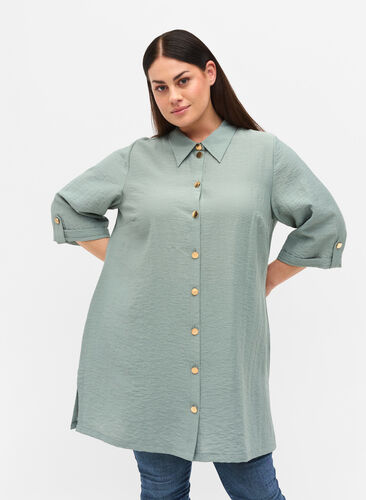Lange blouse met 3/4 mouwen, Thyme, Model image number 0