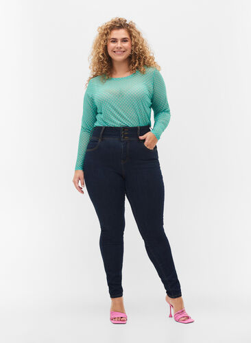 Super slim Bea jeans met extra hoge taille, Unwashed, Model image number 0