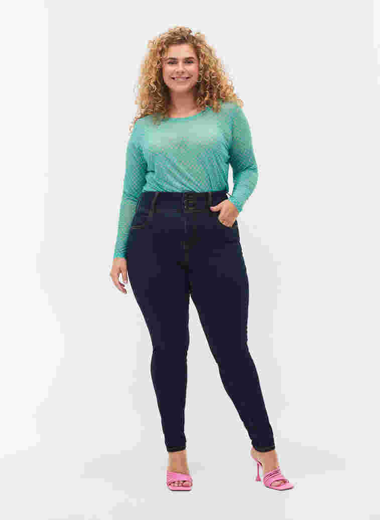 Super slim Bea jeans met extra hoge taille, Unwashed, Model