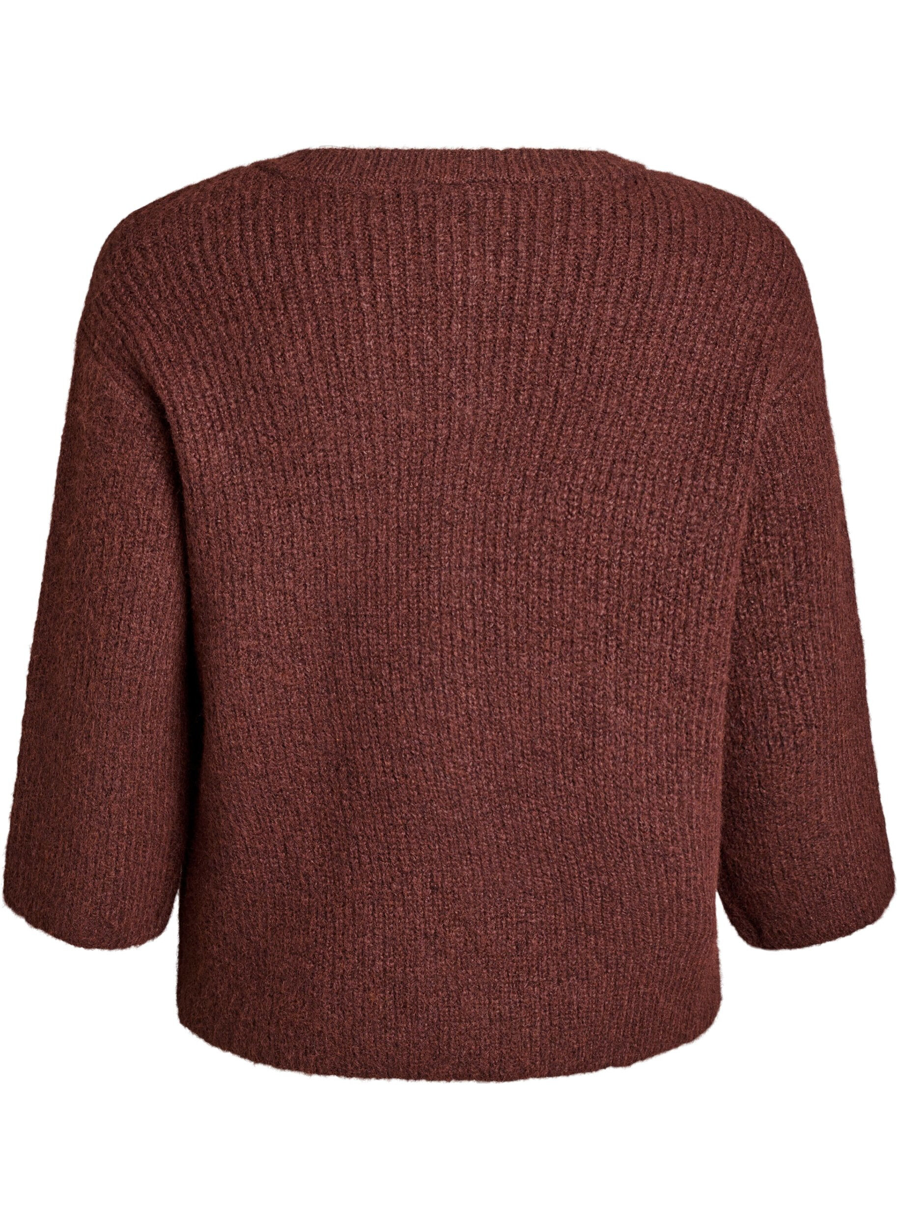 Zizzi Korte cardigan met 3/4-mouwen en gouden textuur knopen, Bruin, Packshot image number 1